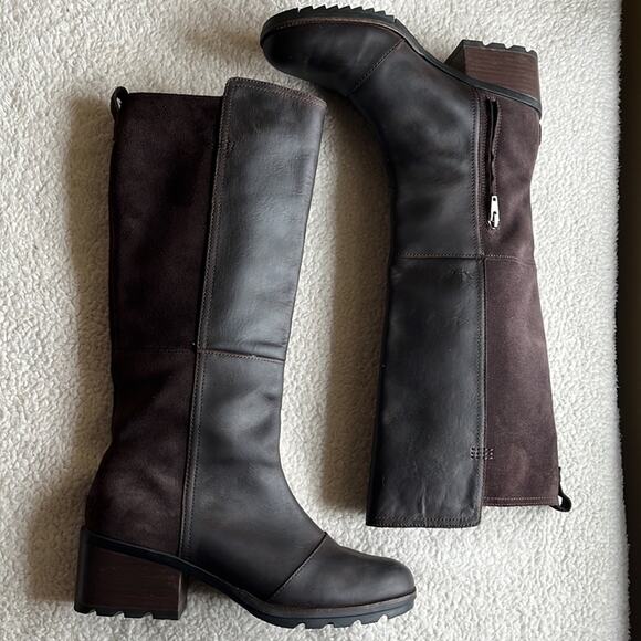 Sorel Dark Brown Knee Length Riding Boots Leather Suede Cate Tall Sz 9 Classic - Picture 1 of 10